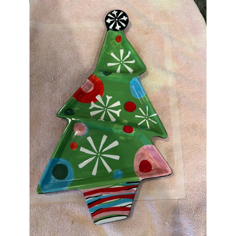 Jay Import Co X-Mas Cheer Ceramic Christmas Tree 3 Section Serving Platter Tray